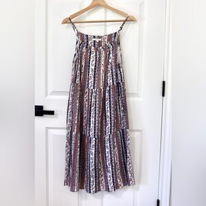 Striped Floral Maxi Dress in White, Blue & Rust, patchwork, boho, cottage core